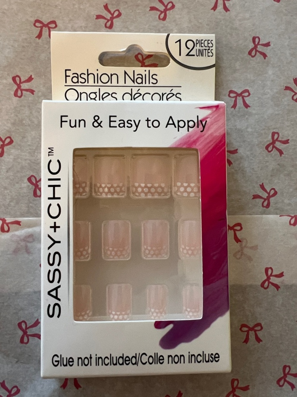 Sassy + Chic Fashion Press-On Nails in Light Pink with White Dots